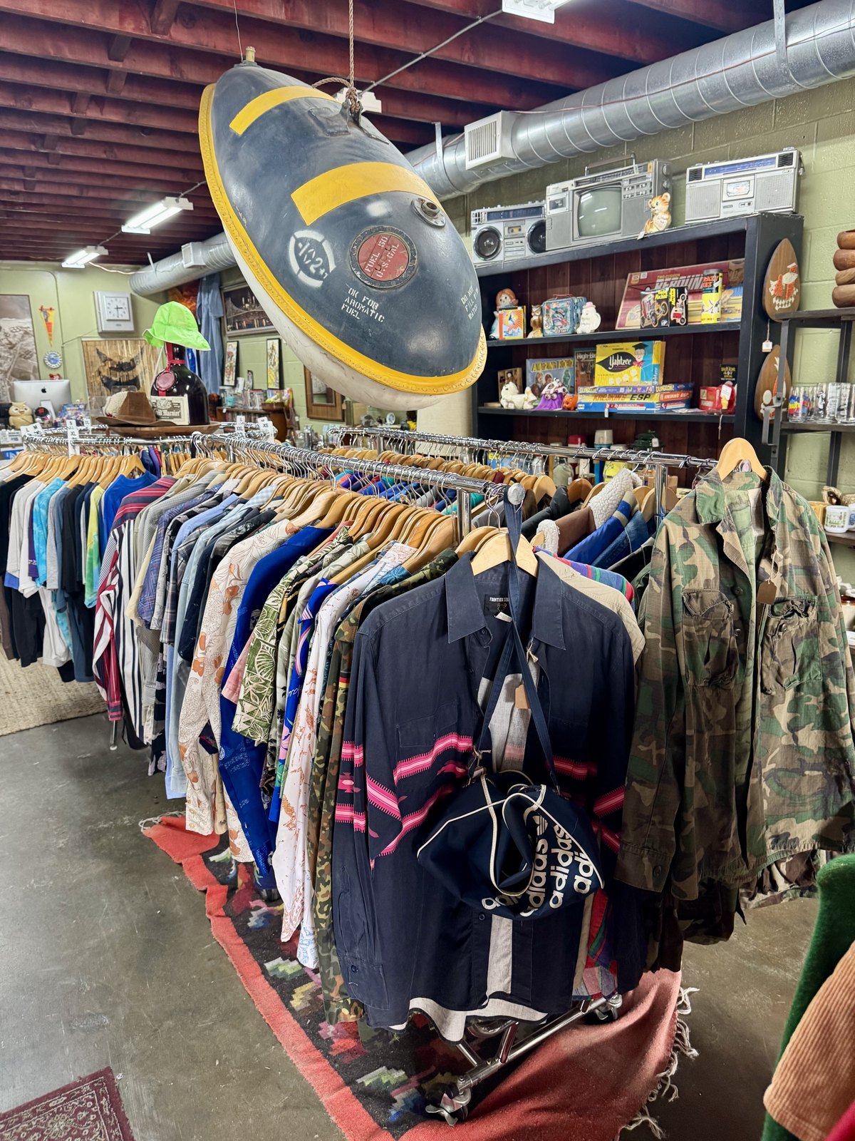 Rack of vintage clothing inside Beachcomber Vintage.